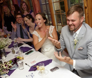 Sage the magician performing at a wedding.